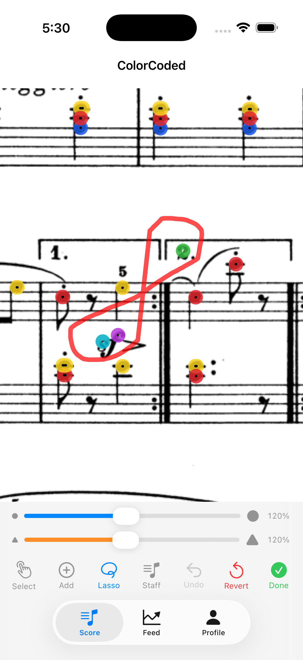 Editing view showing lasso selection